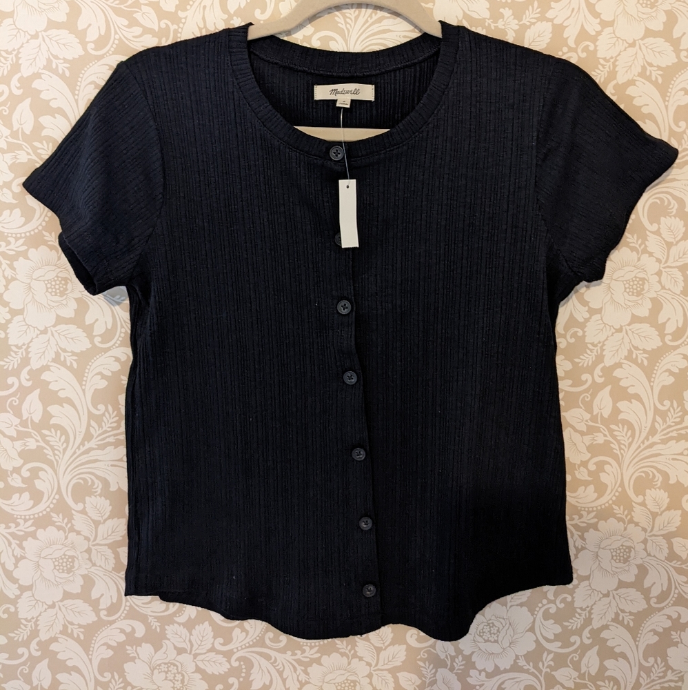 Madewell black button up crop top